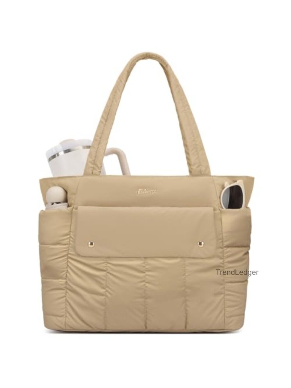 Quilted Puffer Tote Bag with Laptop Compartment & Luggage Strap